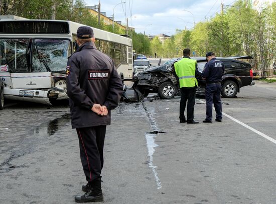 Road accident with bus in Murmansk