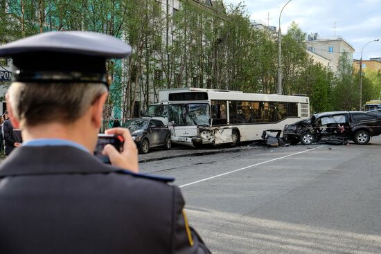 Road accident with bus in Murmansk