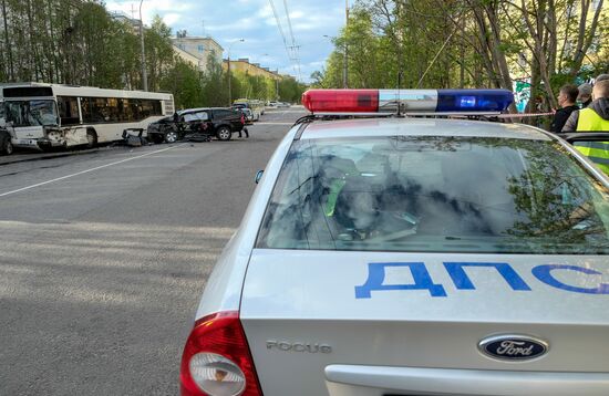 Road accident with bus in Murmansk