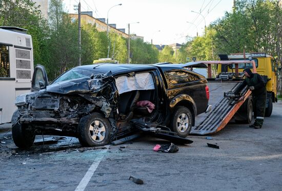 Road accident with bus in Murmansk