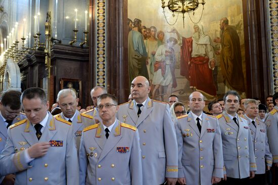 Russian Minister of Internal Affairs Vladimir Kolokoltsev passes ancient icons to Patriarch Kirill