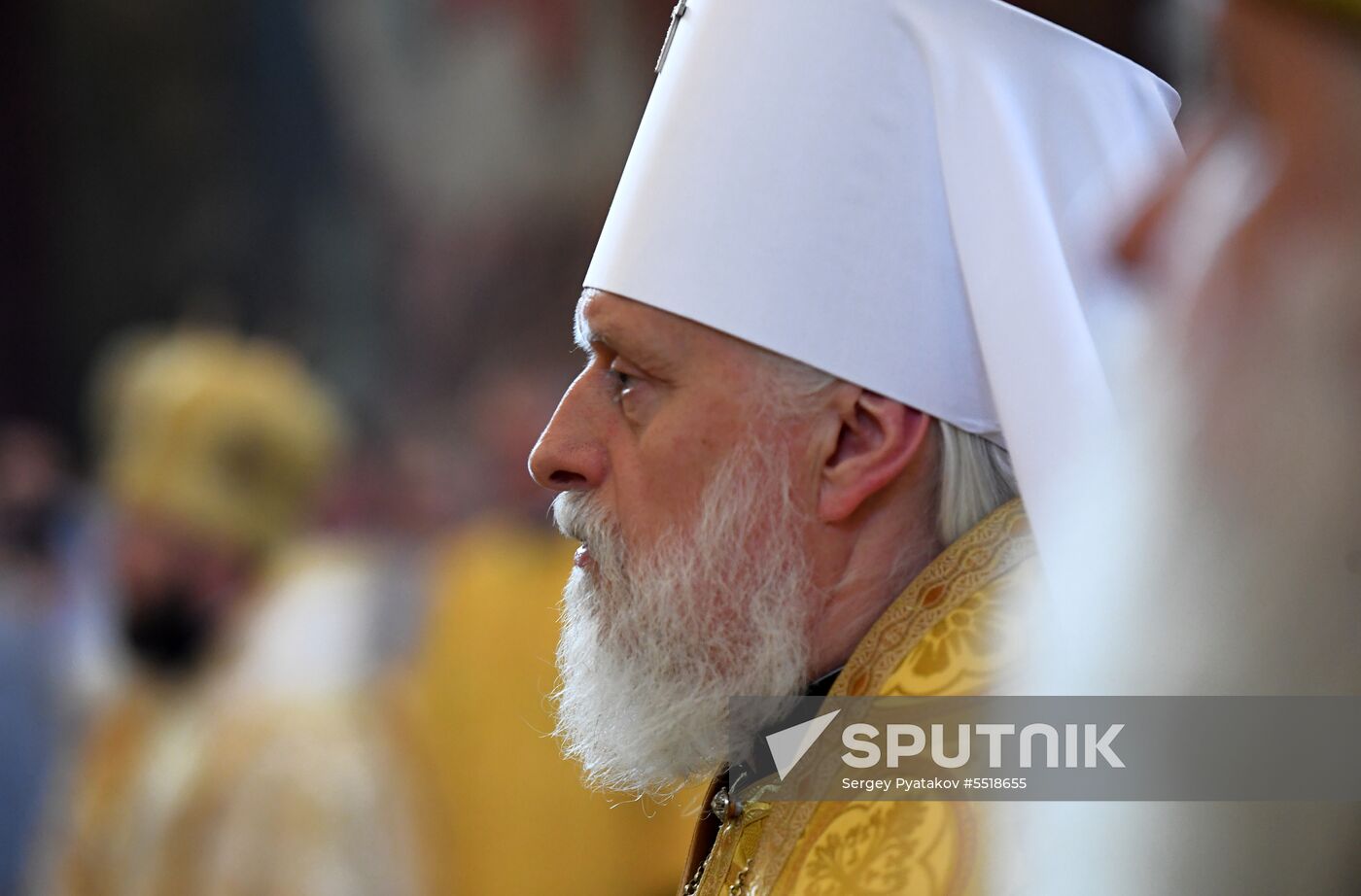 Russian Minister of Internal Affairs Vladimir Kolokoltsev passes ancient icons to Patriarch Kirill
