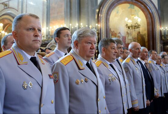 Russian Minister of Internal Affairs Vladimir Kolokoltsev passes ancient icons to Patriarch Kirill