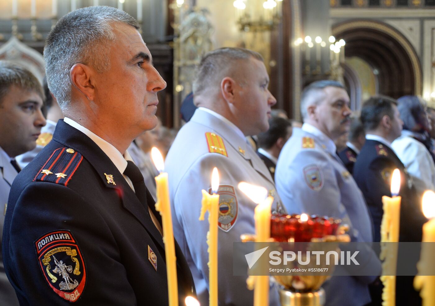 Russian Minister of Internal Affairs Vladimir Kolokoltsev passes ancient icons to Patriarch Kirill