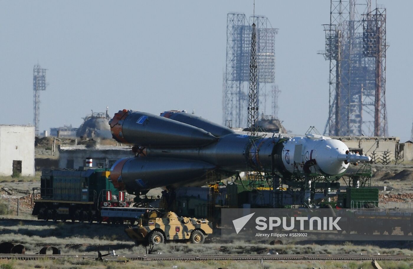 Soyuz-FG launch vehicle delivered to Baikonur launch site