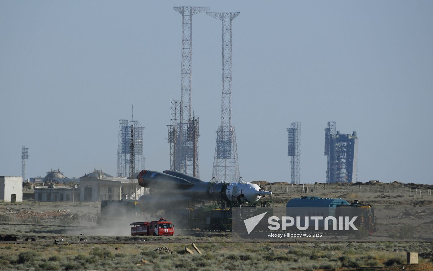 Soyuz-FG launch vehicle delivered to Baikonur launch site