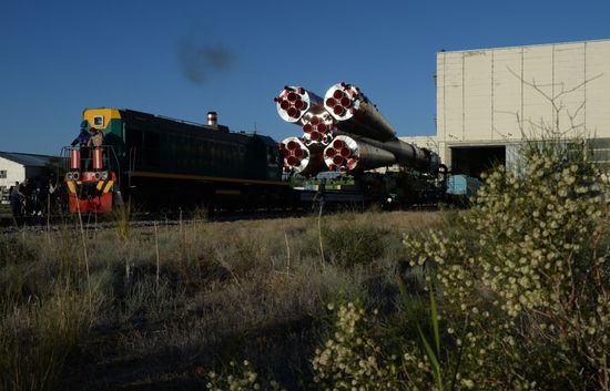 Soyuz-FG launch vehicle delivered to Baikonur launch site