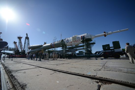 Soyuz-FG launch vehicle delivered to Baikonur launch site