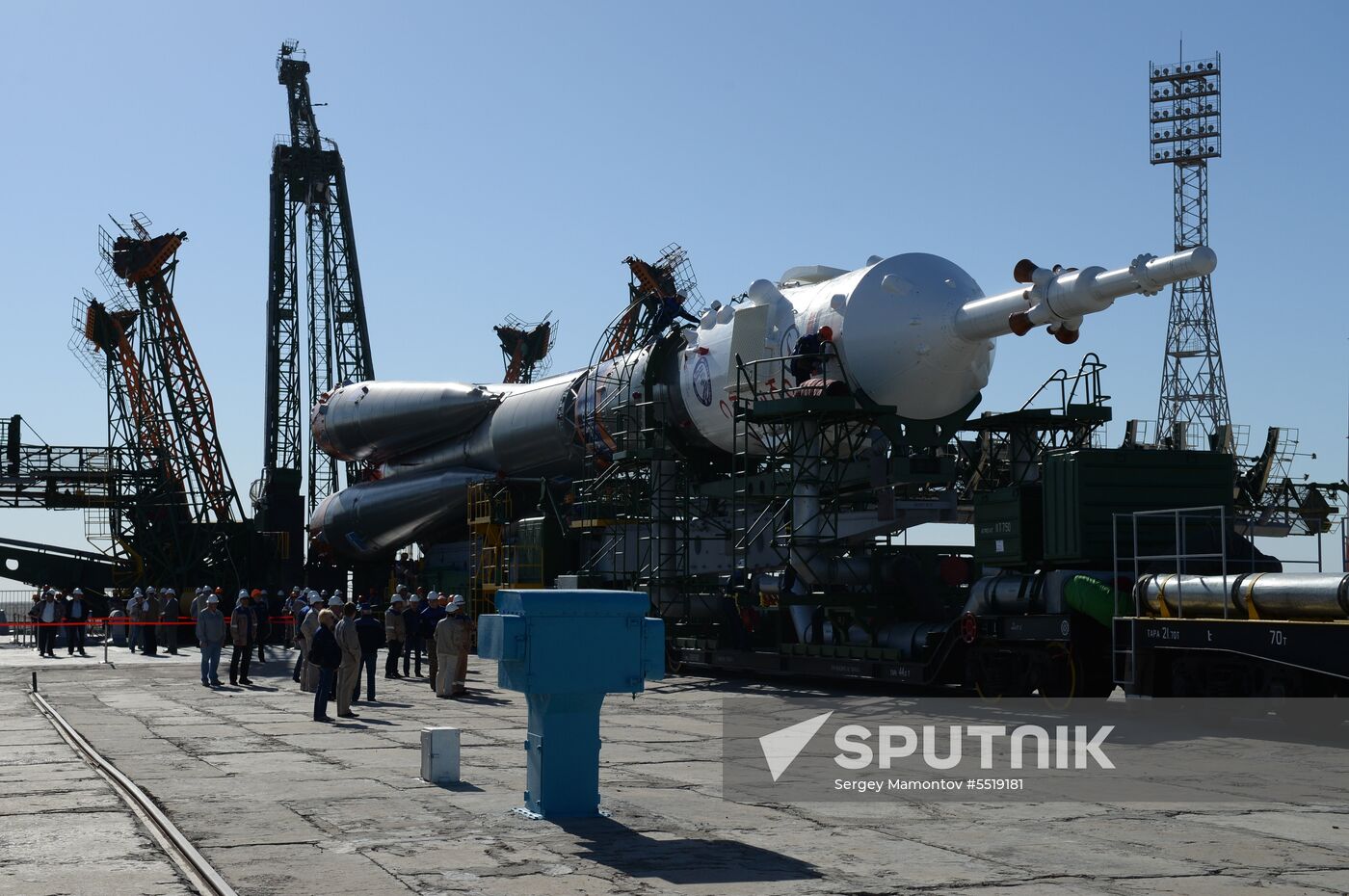 Soyuz-FG launch vehicle delivered to Baikonur launch site