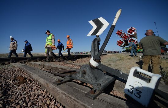 Soyuz-FG launch vehicle delivered to Baikonur launch site