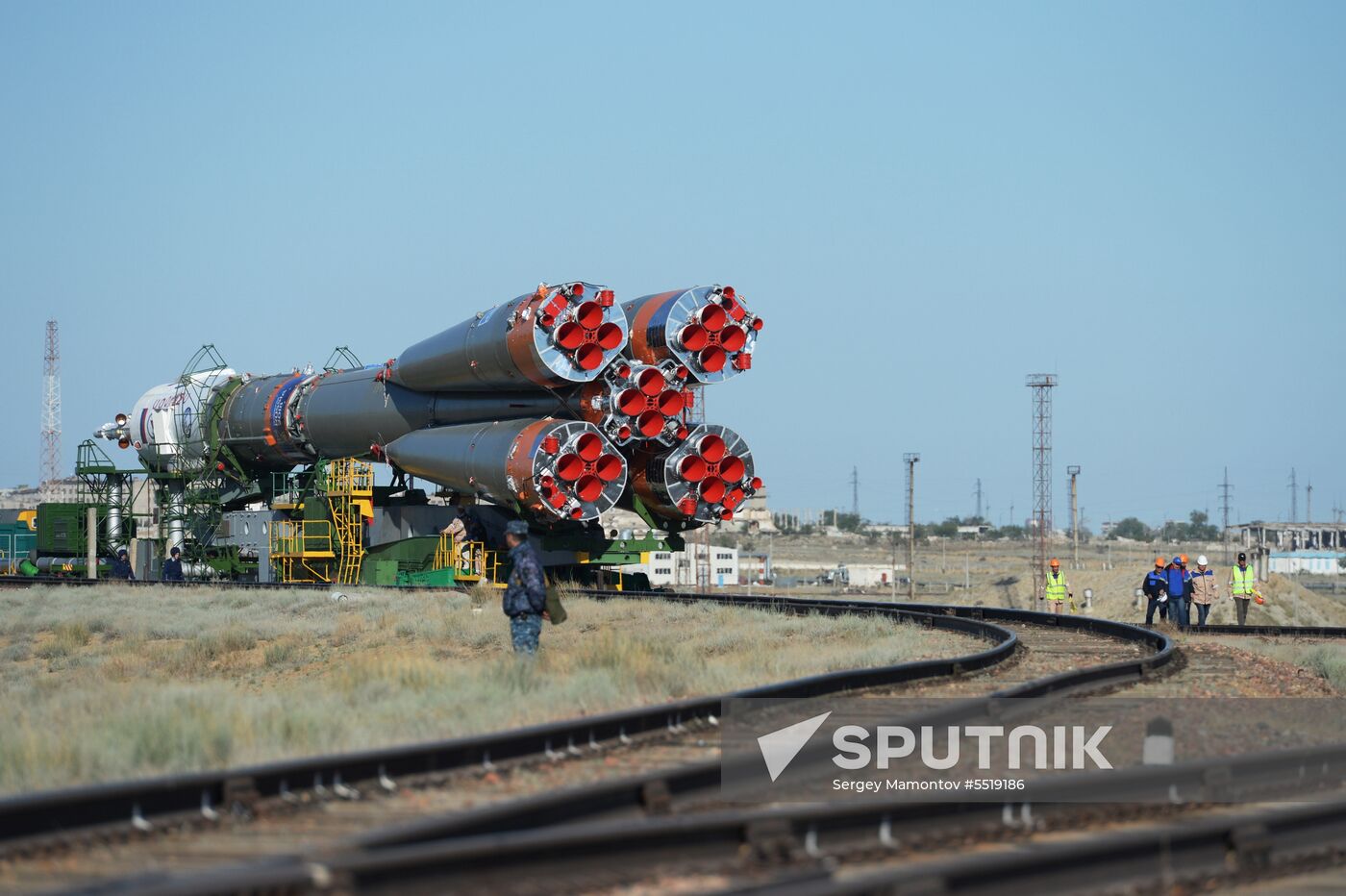 Soyuz-FG launch vehicle delivered to Baikonur launch site