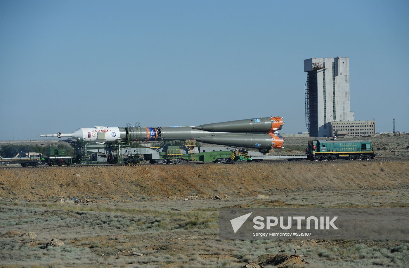 Soyuz-FG launch vehicle delivered to Baikonur launch site
