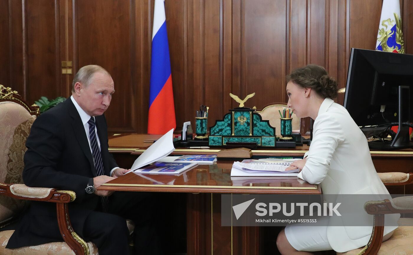 President Vladimir Putin meets with Children's Rights Commissioner Anna Kuznetsova