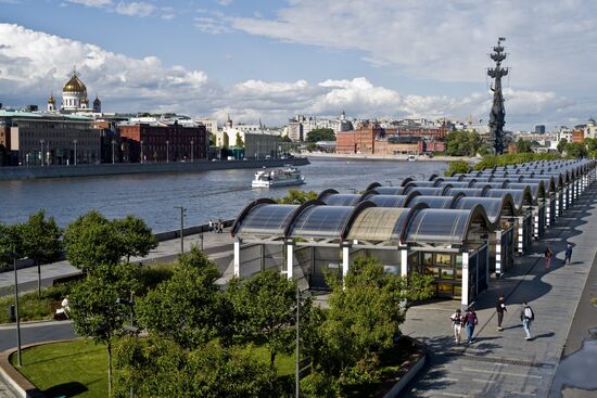People relax at Museon arts park in Moscow
