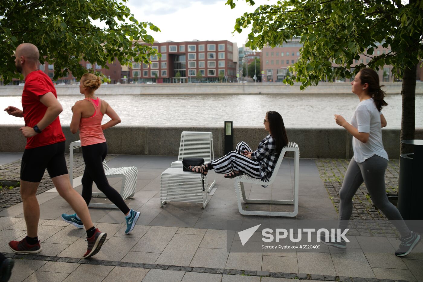 People relax at Museon arts park in Moscow