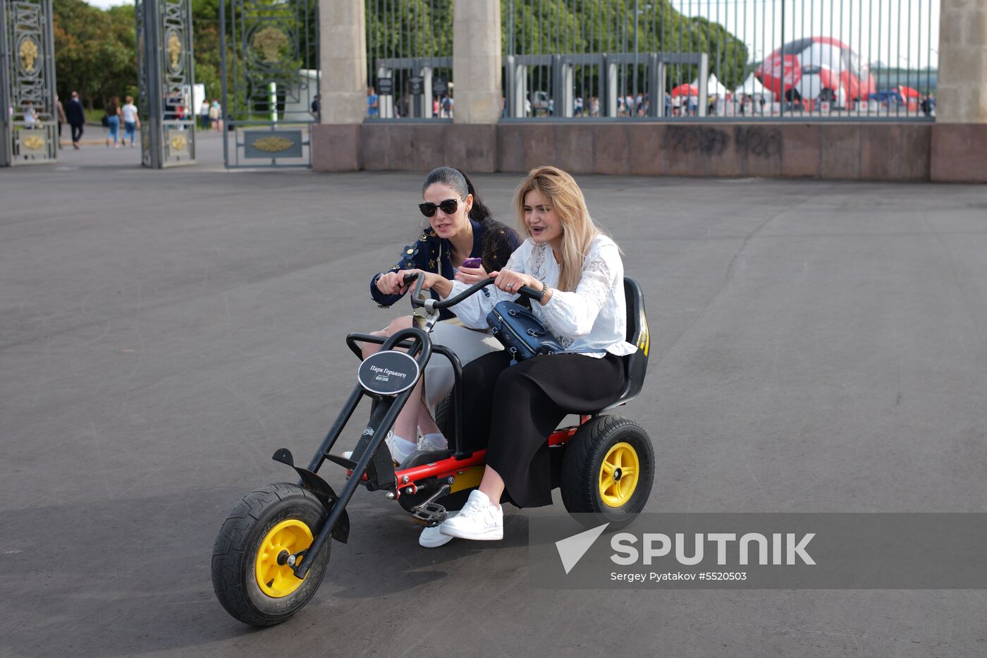 People relax at Museon arts park in Moscow