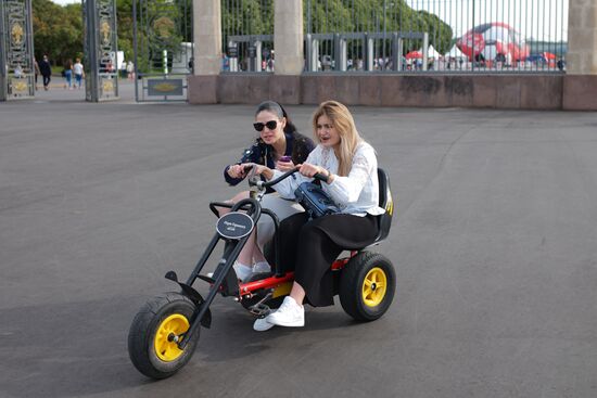 People relax at Museon arts park in Moscow