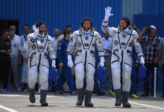 Launch of Soyuz MS-09 manned spacecraft with members of extended ISS Expedition 56/57