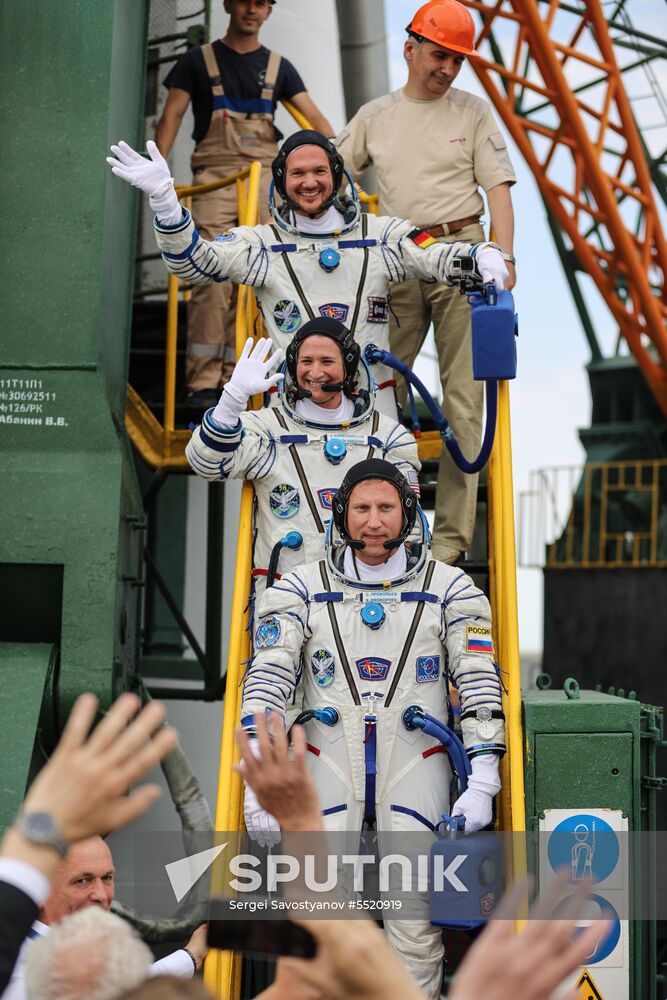 Launch of Soyuz MS-09 manned spacecraft with members of extended ISS Expedition 56/57
