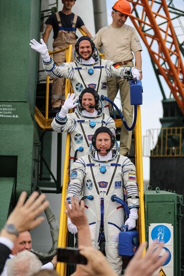Launch of Soyuz MS-09 manned spacecraft with members of extended ISS Expedition 56/57