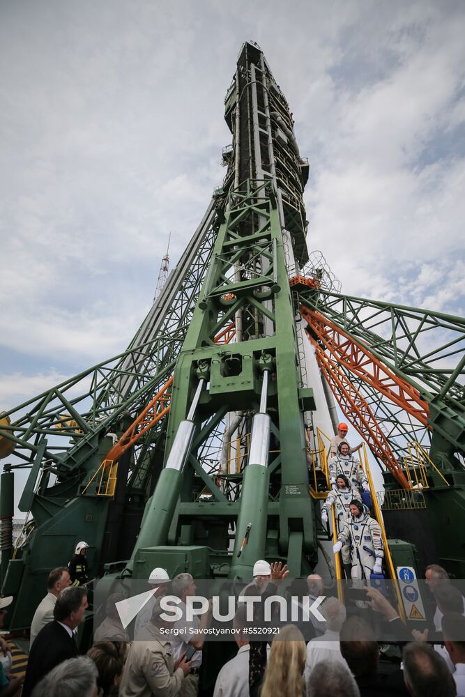 Launch of Soyuz MS-09 manned spacecraft with members of extended ISS Expedition 56/57