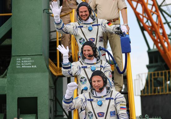 Launch of Soyuz MS-09 manned spacecraft with members of extended ISS Expedition 56/57
