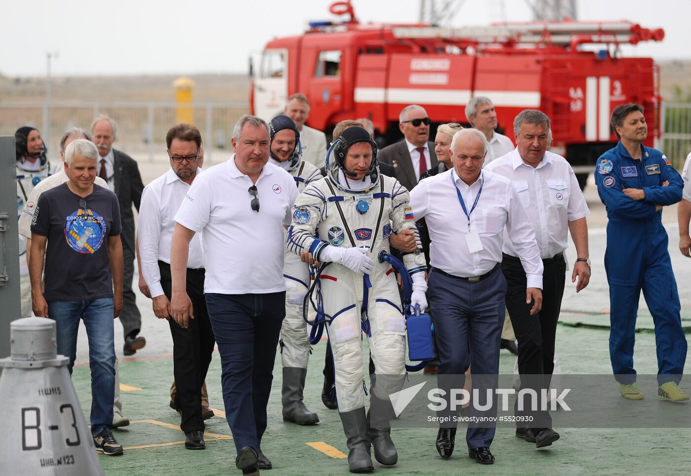 Launch of Soyuz MS-09 manned spacecraft with members of extended ISS Expedition 56/57