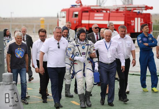 Launch of Soyuz MS-09 manned spacecraft with members of extended ISS Expedition 56/57