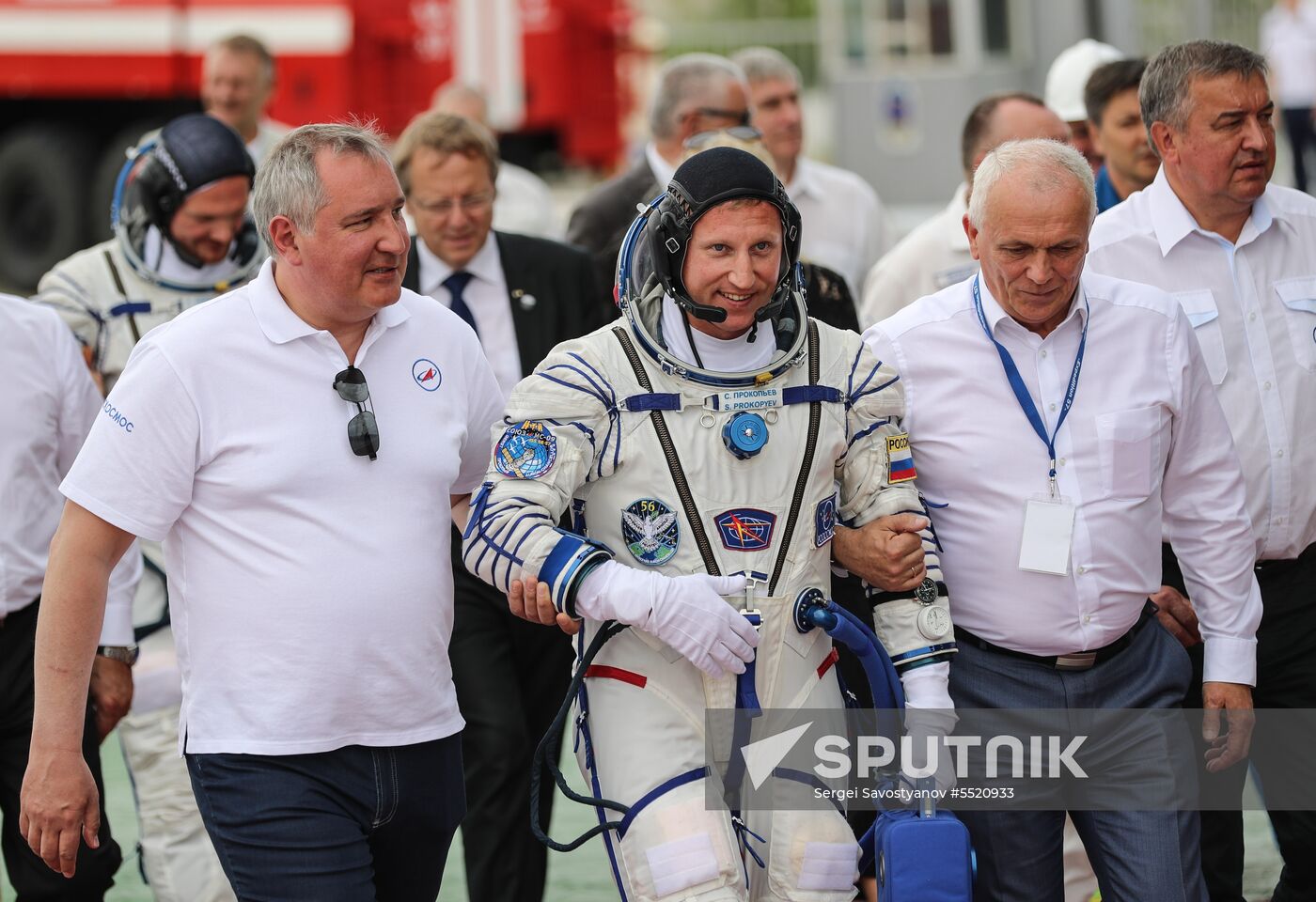 Launch of Soyuz MS-09 manned spacecraft with members of extended ISS Expedition 56/57