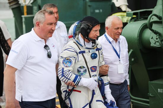 Launch of Soyuz MS-09 manned spacecraft with members of extended ISS Expedition 56/57