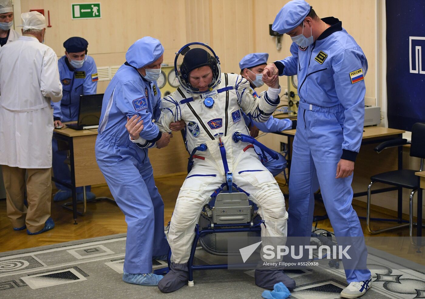 Launch of Soyuz MS-09 manned spacecraft with members of extended ISS Expedition 56/57