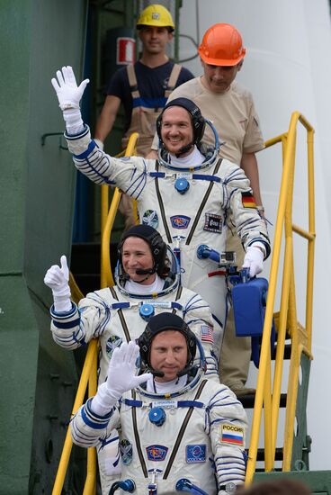 Launch of Soyuz MS-09 manned spacecraft with members of extended ISS Expedition 56/57