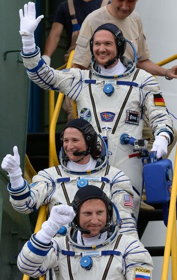 Launch of Soyuz MS-09 manned spacecraft with members of extended ISS Expedition 56/57