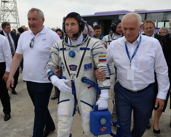 Launch of Soyuz MS-09 manned spacecraft with members of extended ISS Expedition 56/57