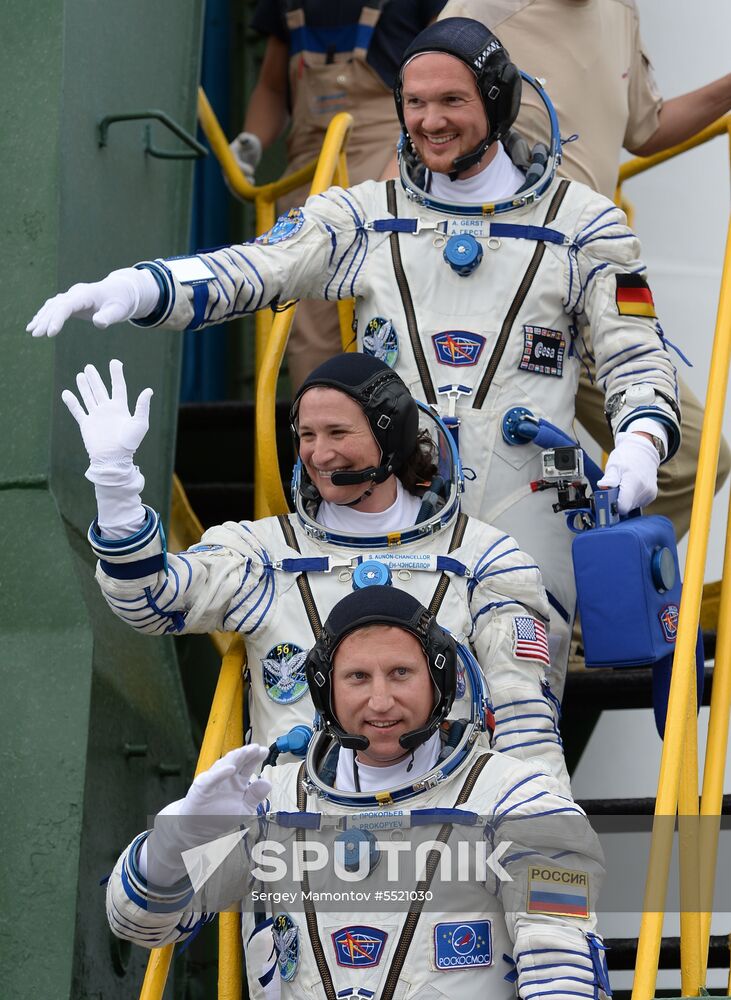 Launch of Soyuz MS-09 manned spacecraft with members of extended ISS Expedition 56/57