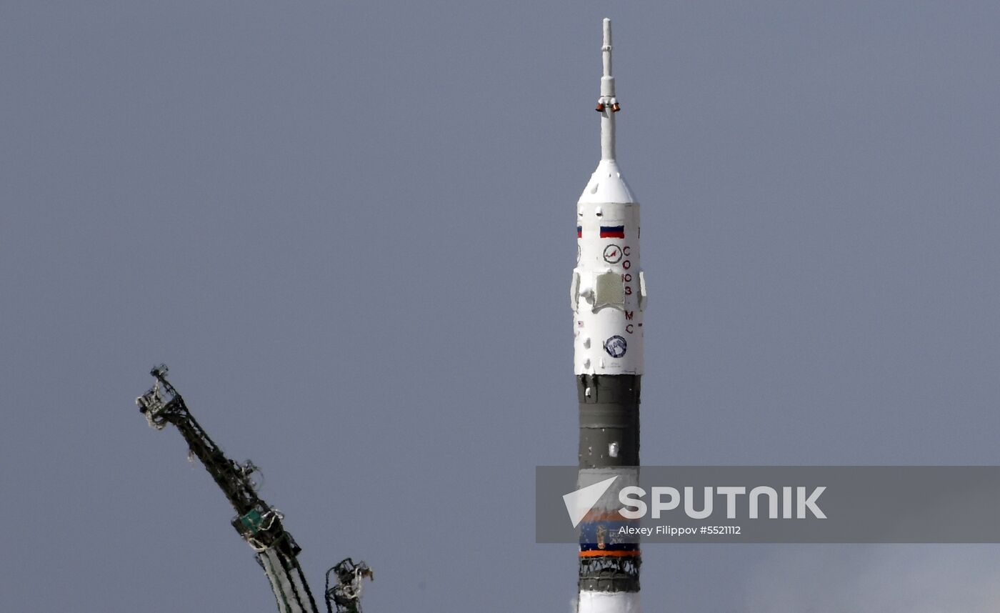 Launch of Soyuz MS-09 manned spacecraft with members of extended ISS Expedition 56/57