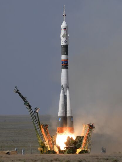 Launch of Soyuz MS-09 manned spacecraft with members of extended ISS Expedition 56/57