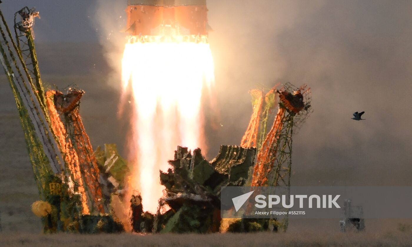 Launch of Soyuz MS-09 manned spacecraft with members of extended ISS Expedition 56/57