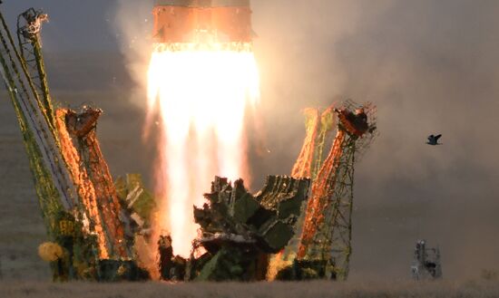Launch of Soyuz MS-09 manned spacecraft with members of extended ISS Expedition 56/57