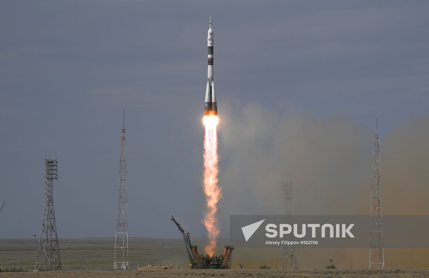 Launch of Soyuz MS-09 manned spacecraft with members of extended ISS Expedition 56/57
