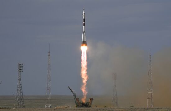 Launch of Soyuz MS-09 manned spacecraft with members of extended ISS Expedition 56/57