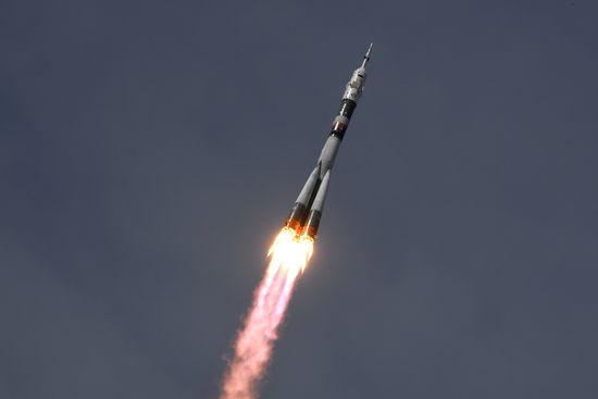 Launch of Soyuz MS-09 manned spacecraft with members of extended ISS Expedition 56/57