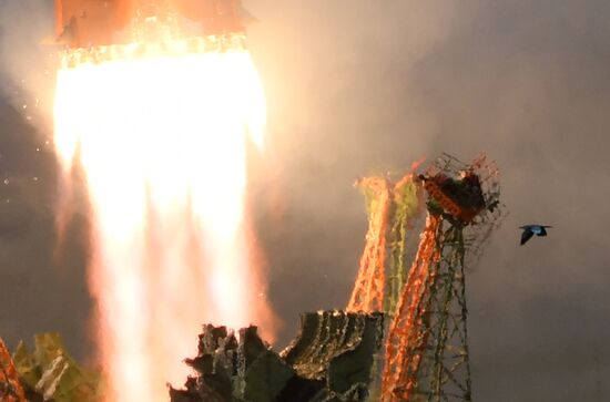 Launch of Soyuz MS-09 manned spacecraft with members of extended ISS Expedition 56/57