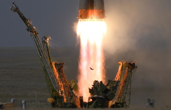 Launch of Soyuz MS-09 manned spacecraft with members of extended ISS Expedition 56/57