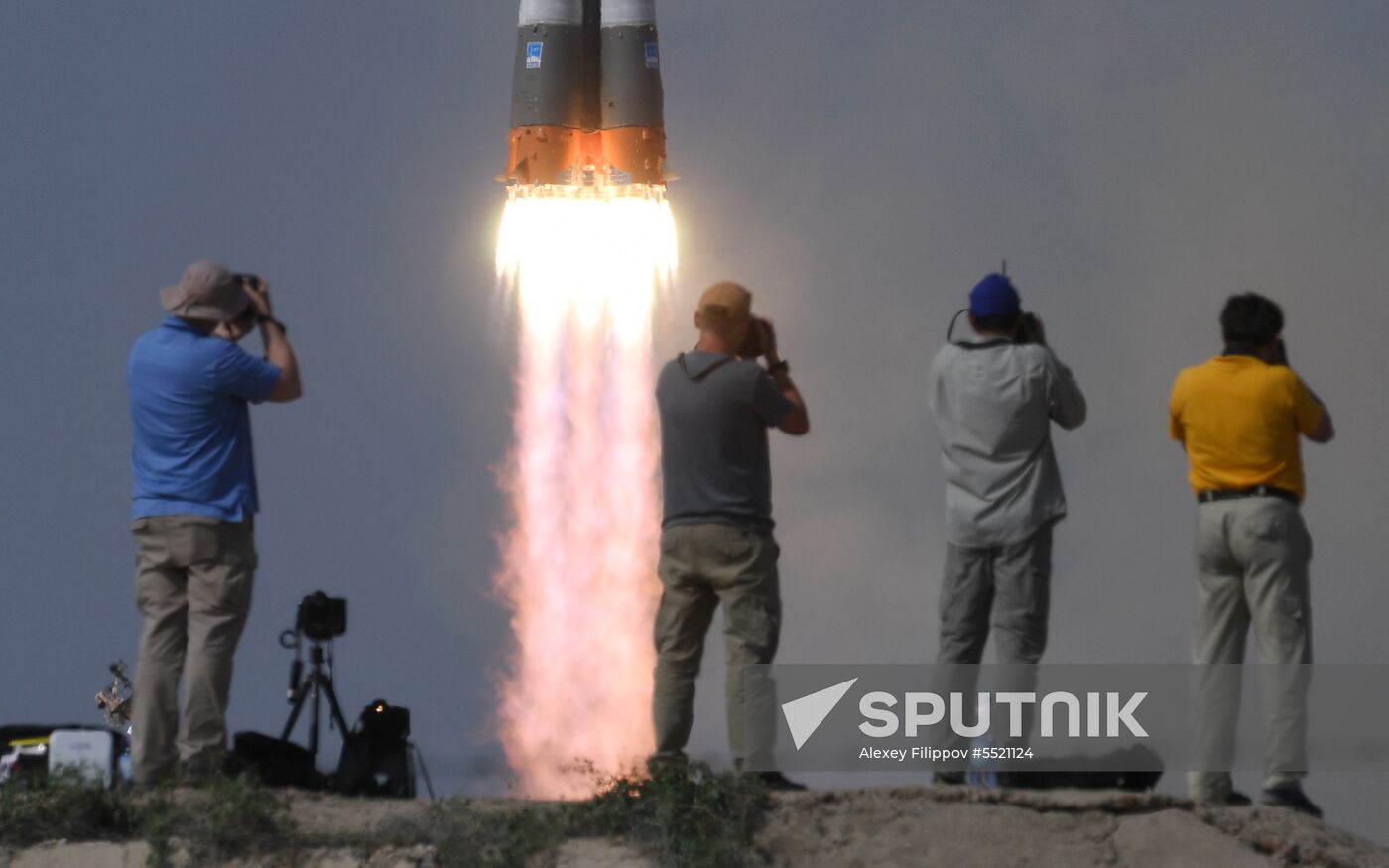 Launch of Soyuz MS-09 manned spacecraft with members of extended ISS Expedition 56/57