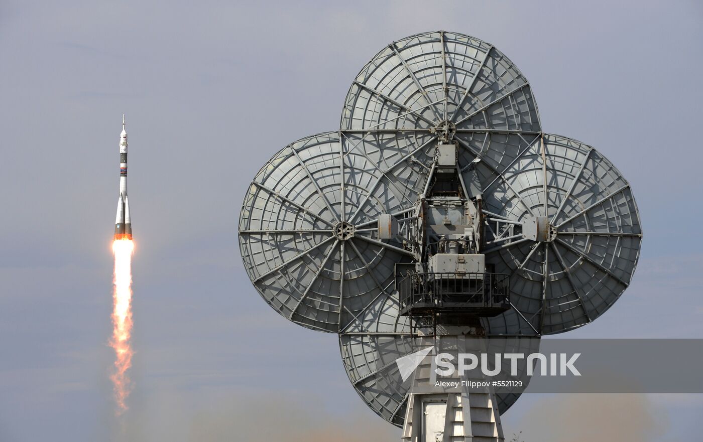 Launch of Soyuz MS-09 manned spacecraft with members of extended ISS Expedition 56/57