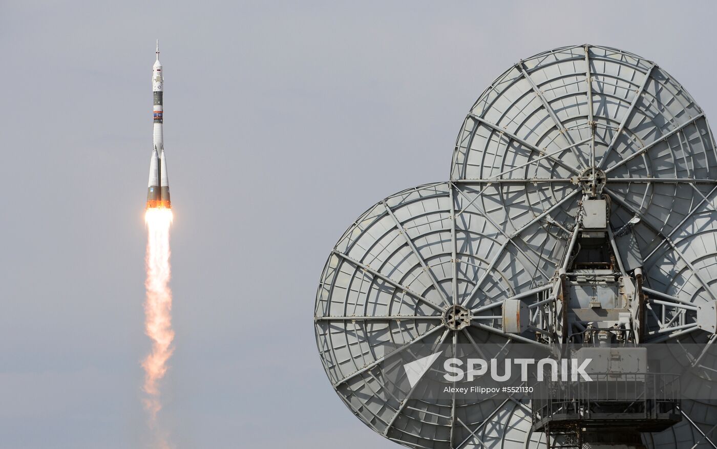 Launch of Soyuz MS-09 manned spacecraft with members of extended ISS Expedition 56/57