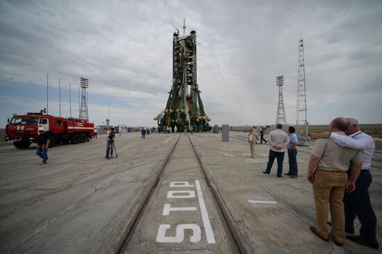 Launch of Soyuz MS-09 manned spacecraft with members of extended ISS Expedition 56/57