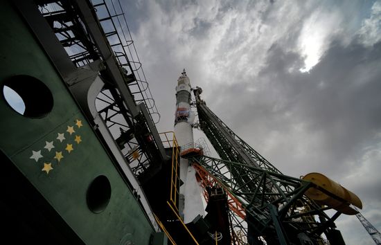 Launch of Soyuz MS-09 manned spacecraft with members of extended ISS Expedition 56/57