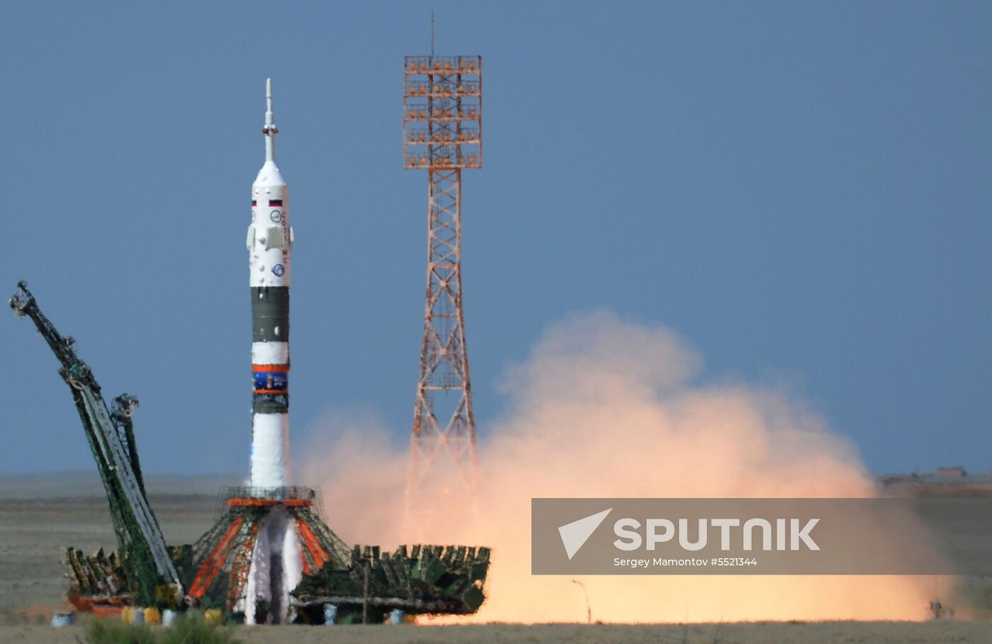 Launch of Soyuz MS-09 manned spacecraft with members of extended ISS Expedition 56/57